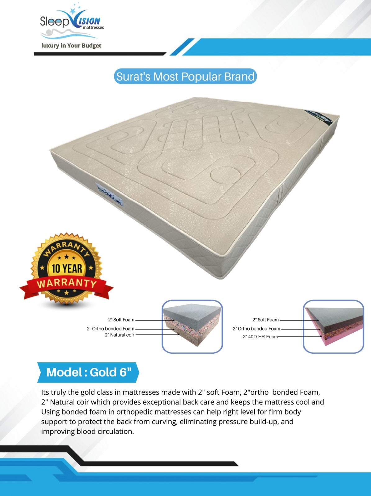 Gold (Coir (Coconut)/ Orthopedic(Bonded)  Mattress)